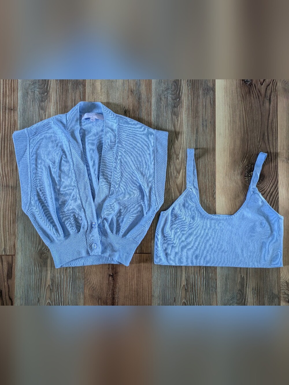 LOVE FOR HUMANITY Light Blue‎ Sleeveless Button Front Vest & Crop Top 2 Pc Set